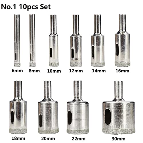 10pcs / Set Diamond set bušilica za odličnu pločicu Mramorna stakla Keramička rupa za bušenje za električne alate 6mm-30mm