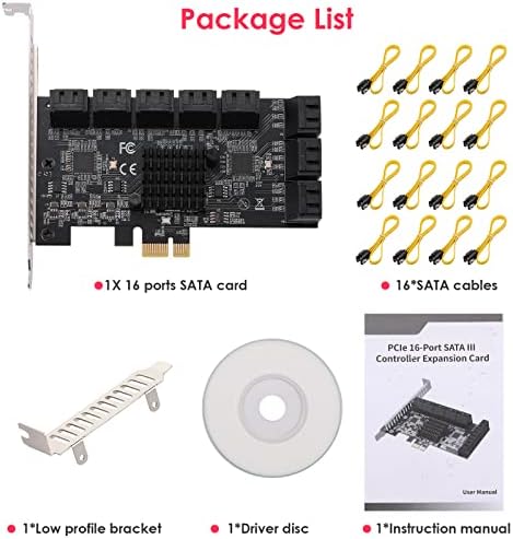 JKTINK PCI Express do 16 ports1x kartica, 6 GBPS SATA 3.0 kontroler, PCIe ekspanzijska kartica, neradni, podržava HDD-ove, sa niskim nosačem i 16 kablova, JMB575 ASM1064 čipovi