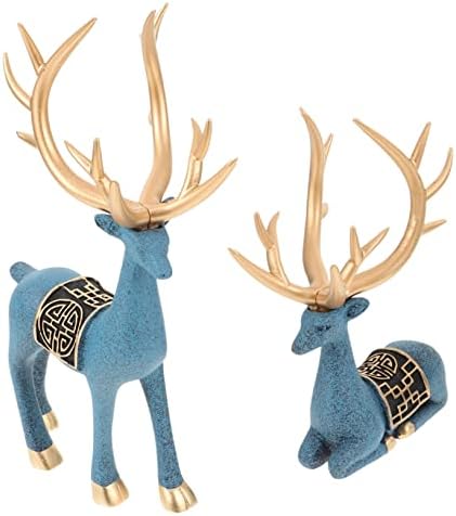 Yardwe 2pcs Jeleer Ornament Mini figurine Božićna smola ELK Početna Dekor uredski kolekcija Plavi