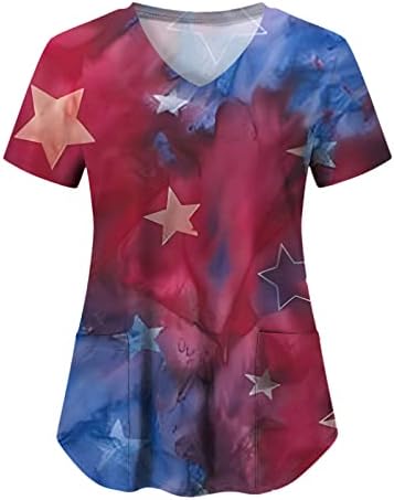 Bluza od 4. Jula za žene američka zastava ljetna majica s V-izrezom kratkih rukava s 2 džepa smiješna