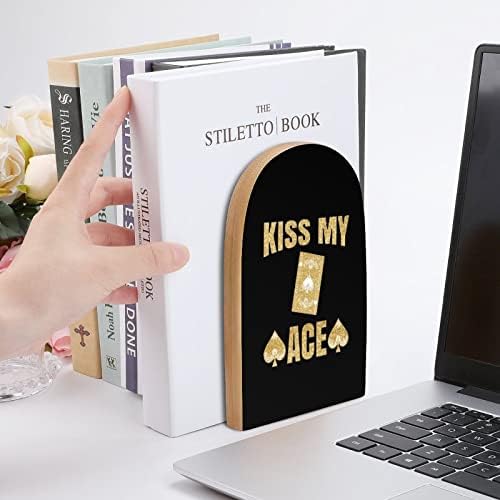 Kiss My Ace Poker veliki drveni Bookends moderna dekorativna polica za knjige stoper stoni držači polica Set od 2