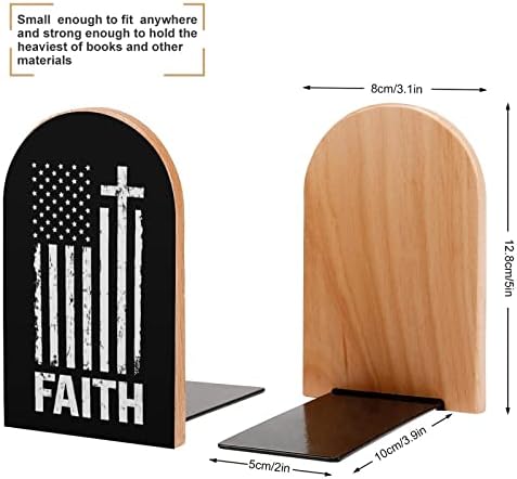 Uznemireni SAD Cross Flag Faith mali drveni držači za knjige podržavaju neklizajuće police za