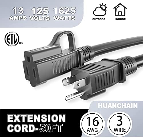 Zatvoreni vanjski Crni produžni kabel 50 Ft Vodootporan, 16/3 mjerač fleksibilan produžni kabel za hladno otporan