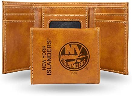 Rico Industries NHL New York Islanders Premium Laser graviran veganski Trostruki novčanik od smeđe kože-tanak,