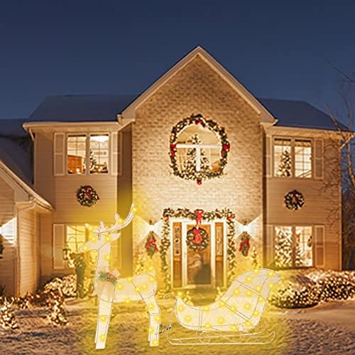 Božić Osvijetljeni Jeleni Sa Toplim Bijelim Svjetlom Osvjetljavajući Kućni Travnjaci Dvorište