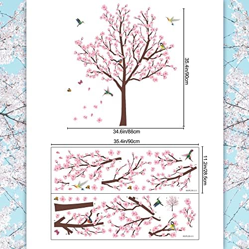 2 lista koja se može ukloniti ružičasti breskva stabla trešnje trešnje zidne naljepnice ptice ptice leptir