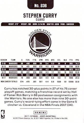 2017-18 Panini NBA HOOPS 236 Stephen Curry košarkaška kartica