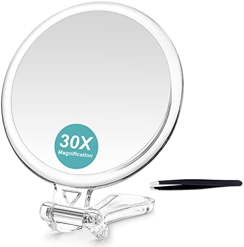 B Beauty Planet 30x ogledalo za uvećanje, dvostrano ogledalo, uvećanje 30X/1x,sklopivo ogledalo za šminkanje sa ručnim/postoljem, koristi se za nanošenje šminke, pincetu i uklanjanje mitesera/mrlja. 5IN.