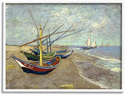 Stupell Industries Ribarski brodovi na plaži Saintes Maries Vincent van Gogh slika uokvirena
