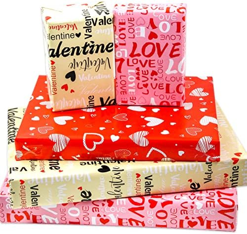 WorldBazaar Valentines rolna papira za umotavanje sa izrezanim linijama Valentine Heart Love dizajn papir za umotavanje poklona za Dan zaljubljenih rođendanski praznik 3 pakovanje crveno ružičasto