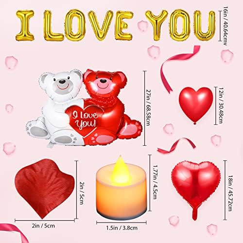 40 kom Love You Balloons Valentines Day Baloni Dekoracije Komplet sa 18 LED krasta svečanja 1000 svilene latice