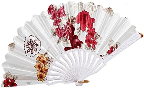 GRASARY plastični sklopivi ventilatorski ventilator retro cvijeća ravnica Soft Faux svilena sklopiva ventilator za svadbenu zabavu Elegantne dame ručno ventilator crveno bijelo