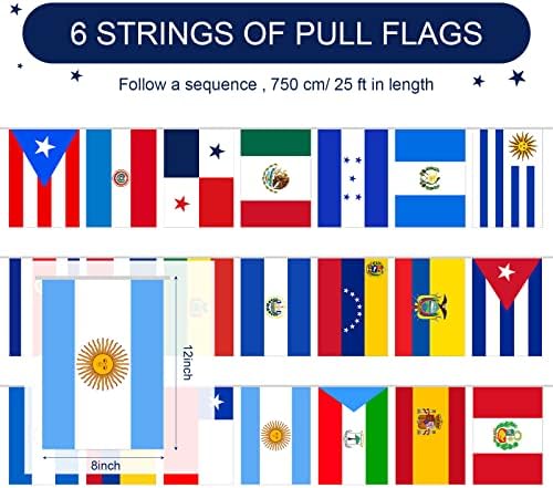 6 Set Latinska Amerika 21 Zemlje String zastave Isporučeni Latino zastava Baneri španjolski jezik Država Zastava španskog učionice Dekoracije World Flags Banner za nacionalne latinoameričke događaje Sportski barovi