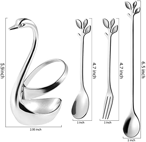 Ansaw Swan držač baze sa 6 kom 6,5 srebrnih listova duge ručke čajne kašike i 5 kom 4,7 male kašike za kafu i