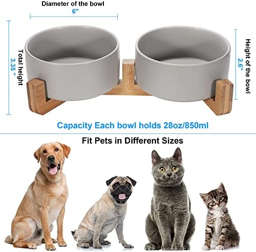 Jerock Ceramic Cat Bowls Set, podignuta hrana za pse i posuda za vodu sa drvenim postoljem protiv klizanja,