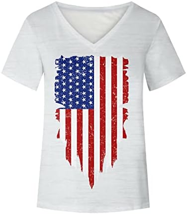 Američka zastava tiskane majice za žene, 2023. patriotski vrhovi 4. jula ljetna bluza kratki rukav V izrez