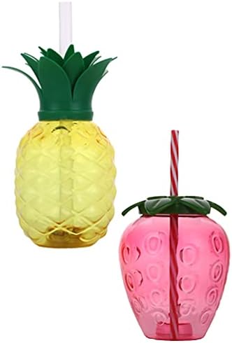 Toyvian 2pcs plastične čaše od jagode od jagode sa poklopcima i slamkama, Havajski luau na plaži Party