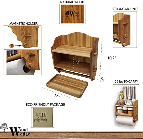 Drveni klin, vrhunski 2-slojni stalak za začine, drvena polica za zidni drveni držač za kuhinju, kupatilo,