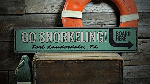 Go Snorkeling drveni znak, Prilagođeni znak za lokaciju na plaži, uznemirena tabla ovdje dekor plaže - rustikalni ručno izrađeni Vintage drveni znak - 9,25 x 48 inča