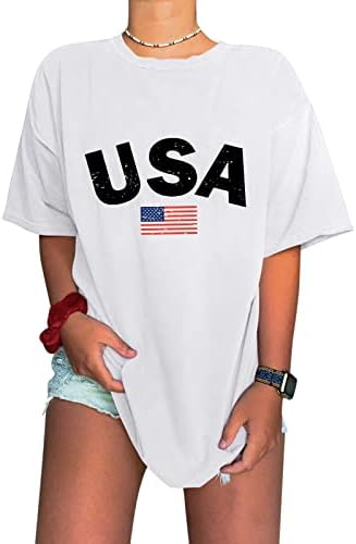 Patriotske majice za žene u USA zastavu Ljetni kratki rukav O vrat majica zvijezde prugasta labava