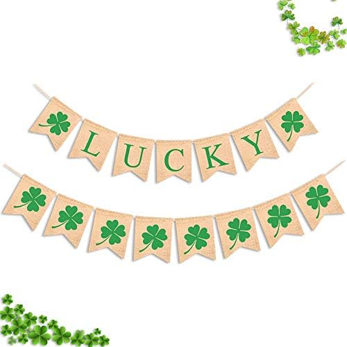 2 pakovanje Barlap banera St. Patrick, Lucky Shamrock Burlap Garland Banners, Dan Svetog Patrika | Irski Lucky Day Domaći dekor | Dekor kaminskog kamina