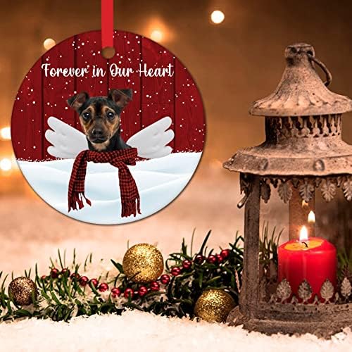 Pas Božić ukrasi pas na nebu zauvijek u našem srcu Božić uspomena pokloni okrugli keramički Božić ukras stabla crveni bizon pas sa krilima Božić dekor Labrador ukrasi