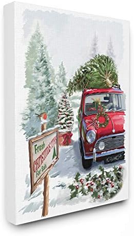 Kolekcija ukrasa kuće Stupell Holiday Fresh božićna stabla na Crvenom kamionu za farbanje rastegnutog platnenog zida Art, 16 x 20, u više boja