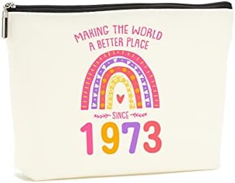 Čineći svijet boljim mjestom od 1973 torba za šminkanje Boho Rainbow kozmetička torba 50. rođendanski pokloni za žene smiješni pokloni za 50 godina žene prijateljice Supruga mama tetka Majčin dan Božić.