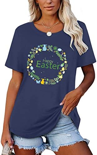 Cggmvcg Uskršnje košulje za žene Happy Eeaster vijenac Print Tops modni kratki rukav grafički