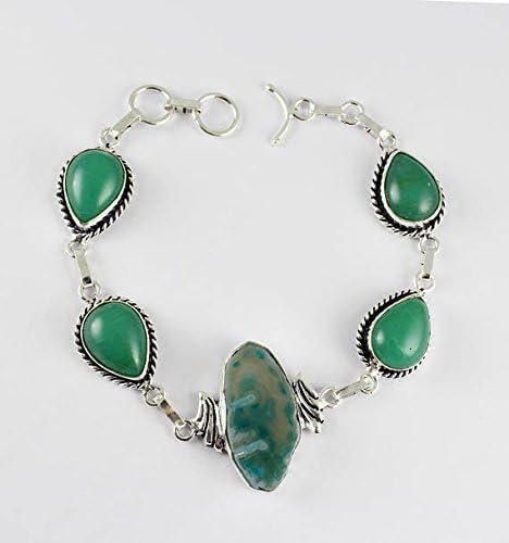 Zelena, Bocvana Agate narukvica Srebrna prekrivanja modni nakit Izjava nakit poklon 8 - 9 inča