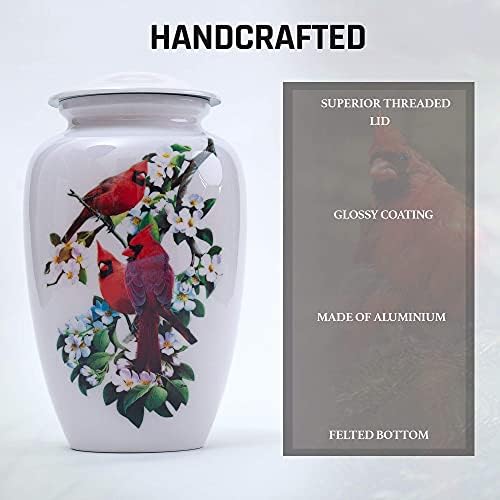 Bold & Božansko crveno kardinalno kremiranje urn | Memorijalni urn za odrasle u ljudskim pepelom, sahrani, pogrebne kremacije URNS | 200 kubičnih inča odraslih