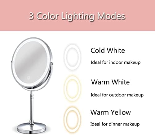 IMEASY 8 inča osvijetljeno okruglo ogledalo za šminkanje, 3 načina osvjetljenja u boji 60 LED-ova,