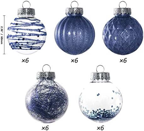 Bliivalley 60mm / 2.36 Božić Ball Ornamenti 30Pcs Shatterproof prozirne plastike Božić ukras sa Baubles punjene