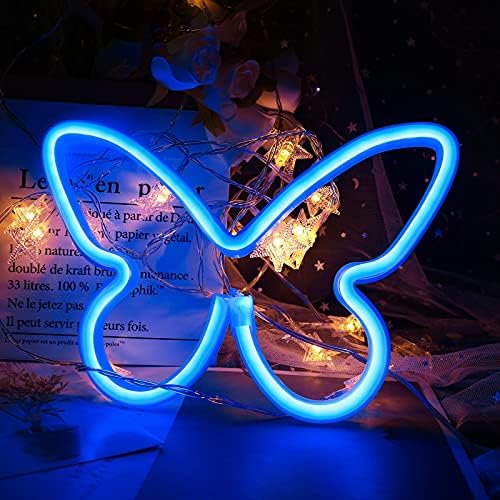 ENUOLI Plavi Leptir Neonski natpisi leptir neonska svjetla leptir LED neonska svjetla baterija ili LED svjetla na USB pogon Tabela & amp; zidna svjetla za dekor djeca poklon plavi Neonski natpisi za party Home Bar ukrasna lampa