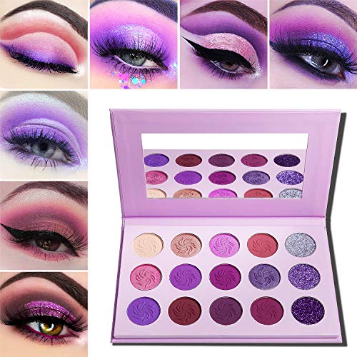 Ljubičasto sjenilo paleta šminke mat i sjaj, Afflano Professional visoko pigmentirana paleta za oči u 15 boja, Dream Purple Pink tamnocrvena ljubičasta slatka svijetla svjetlucava putna paleta sjenila za djevojčice za žene