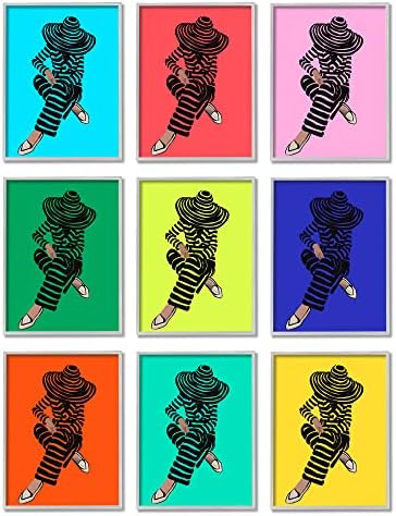 Stupell Industries Pop Style Fashion Woman Design Trendy stil Stripes 9pc Set Uramljeno Zidno umjetnost, Dizajn