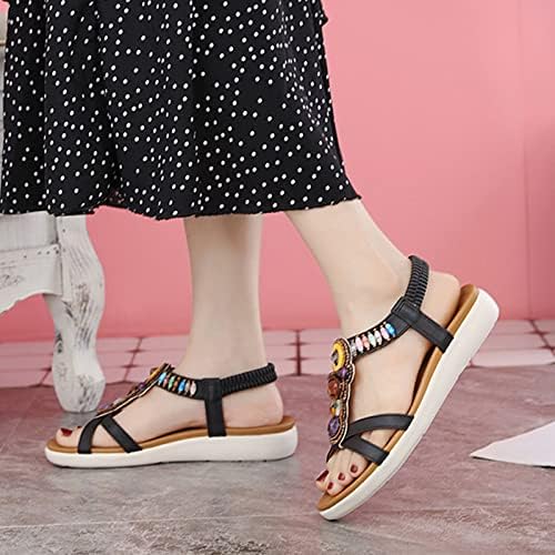 Ljetne sandale za žene ravne klizanje na sandalama Kristalno rimske cipele Otvorene prste povremene