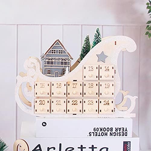 Drveni Advent Kalendar s ladicama, DIY Advent Calendar Box, 24 dana u obliku broda Refillable drveni Božić odbrojavanje kalendar