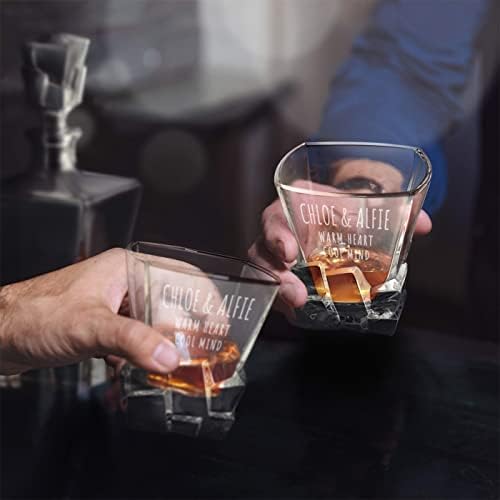Maverton personalizirani dekanter za viski i 6 čaša za parove - elegantan set viskija sa gravurom-model kockica leda-Moderan barware za vjenčanje-za poznavaoce viskija-LED