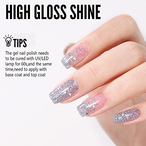 YOKE FELLOW Glitter Gel lak za nokte, Holografske šljokice sa šljokicama sa sjajem upijaju UV Gel lak za nokte za ženske poklone siva Upotreba Za dom i Salon