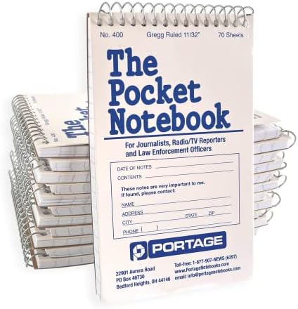 Portage Reporteri Notebook – Top Bound Spiral Pocket Notepad, Steno Note Book, savršen za novinare & novinari uzimanje bilješke na terenu, Gregg presudio 11/32 – 3.75 x 6 inča, 70 listova, 140 strane,