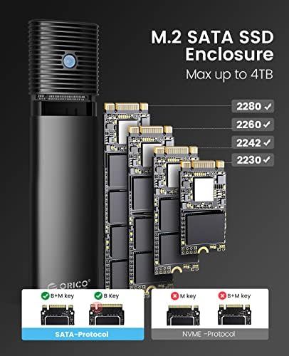 ORICO M. 2 SATA B+M/B ključ SSD kućišta USB 3.1 Tip C 5Gbps vanjski SSD kućišta Adapter za 2280/2260/2242/2230 M. 2 NGFF SSD 4TB Max, ne Supoort PCIe NVMe/AHCI M. 2 SSD-Crna