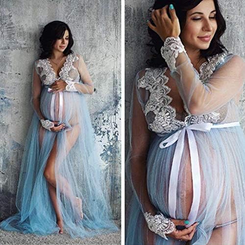 Majčinske haljine za fotografije s dugim rukavima V rect bijeli čipkasti spajanje duge haljine materinstvo