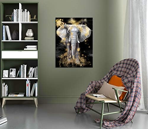 Zlove Black And Gold Animal Canvas Wall Art Great Elephant Wildlife slika slika na platnu za uređenje doma spavaće sobe rastegnuta i uokvirena spremna za vješanje 24x32inch