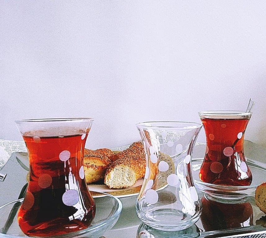 Erdem Kristal Decostyle Set čaša za Polka tačke ,Paşabahçe, turski set za čaj ručno izrađene naočare, 5.5 oz, čaj Time Vintage ručno rađeni Set, turski majstori stakla, qality Glass