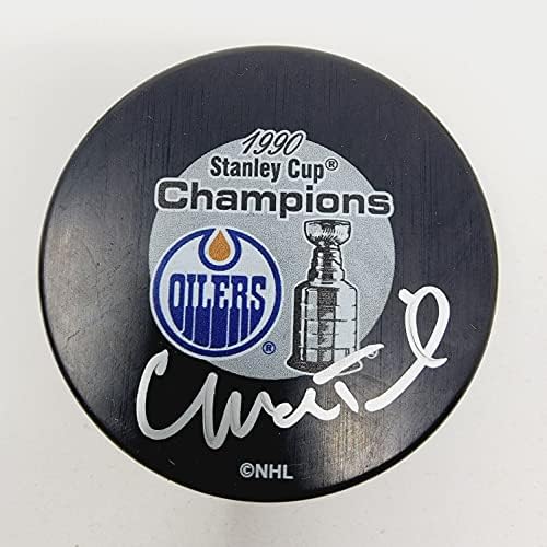 Craig MacTavish potpisao 1990 Stanley Cup Edmonton Oilers NHL Logo Hockey Puck W / Free Cube