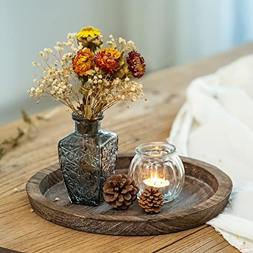 Romadedi Rustikalni drveni poslužavnik za svijeće-mali ukrasni tanjir stub za svijeće drvo za seoski stol za