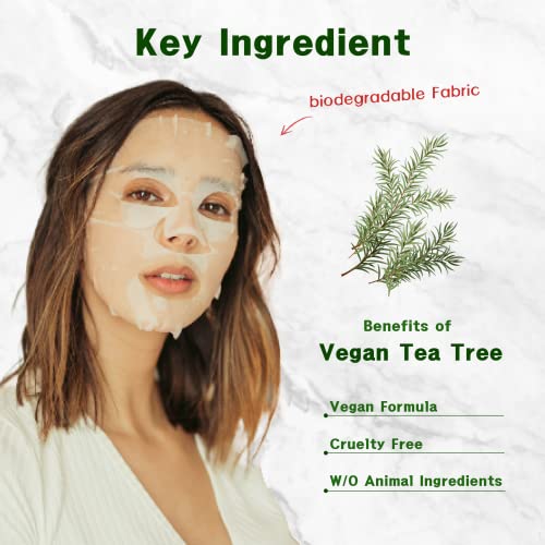 PUREDERM veganske maske za plahte od čajevca - maske za njegu kože za suhu, dehidriranu i dosadnu kožu-hidratantne maske za lice , hidratantne, Posvjetljujuće i umirujuće, maske za ljepotu za sve tipove kože