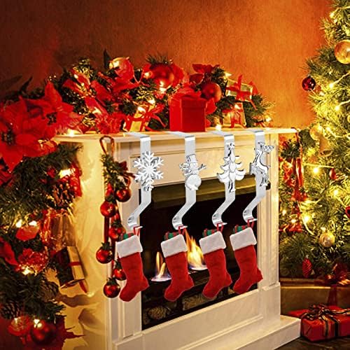 Držači čarapa za mantle, božićne vješalice za mantel sa 4 božićne crtane ukrase - Božićni kamin mantel čarape