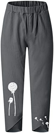 RUZIYOOG Čvrsta boja Capri hlače za žene Ležerne prilike od pamučne posteljine široke pantalone za hlače elastične struke harem pantalone